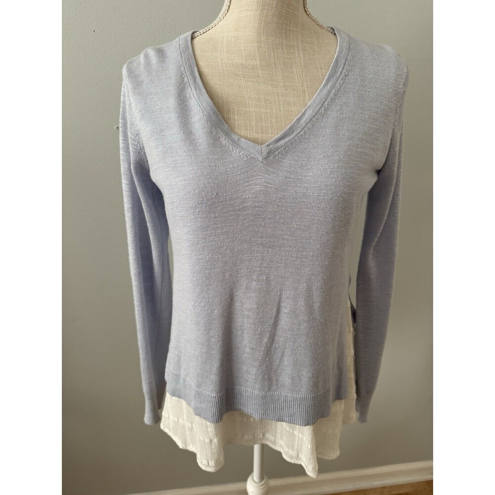 Club Monaco Blue V-Neck Shirt Sweater Blouse Linen Blend Size XS